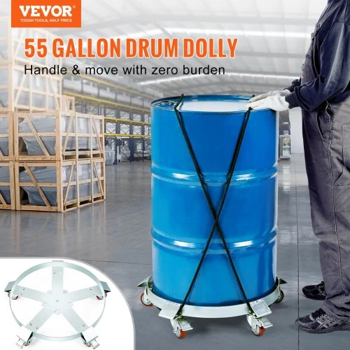 Koduva VEVOR sunkios apkrovos būgnų vežimėlis, 208,2 l, 567 kg keliamoji galia, plieno rėmas, 5 pasukami ratukai
