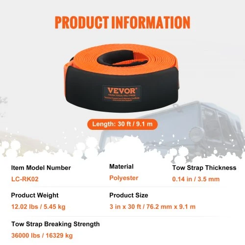 VEVOR Sunkiosios paskirties vilkimo diržo rinkinys 3" x 30 pėdų, 36 000 lbs, su D formos apkabomis