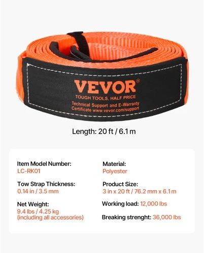 VEVOR Sunkiųjų darbų vilkimo diržo atkūrimo rinkinys 76,2 mm x 6,1 m (MBS-16329 kg)