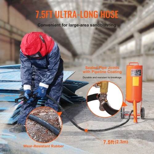 VEVOR Sunkus smėliavimo bakas, 37,9 l, 60–110 PSI, su 2 antgaliais ir 2,3 m žarna