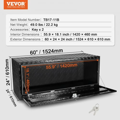 VEVOR Sunkvežimio apatinės dalies įrankių dėžė TB17-11B, aliuminis, 152 x 61 x 61 cm