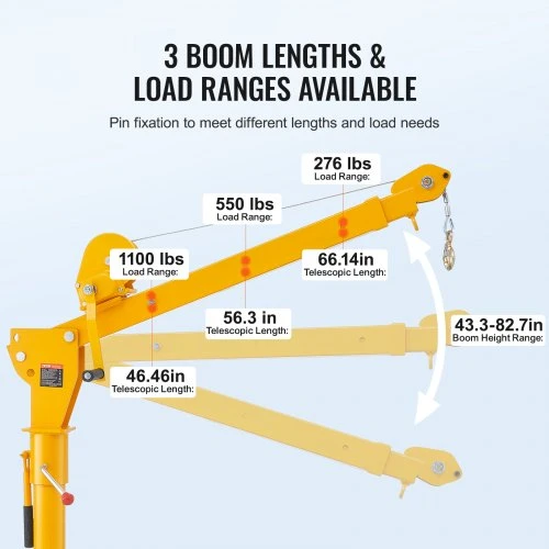 VEVOR Sunkvežimio kranas, sulankstomas kėbulo kranas su 1100 lbs rankine gervėle, 360° sukamas