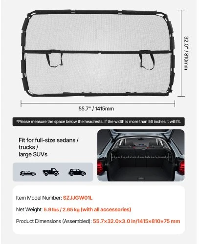 VEVOR Šuns automobilio pertvara, 56" pločio, juoda