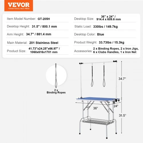 Koduva VEVOR šuns kirpimo stalas su dviem rankenomis, 914 x 610 mm, sulankstomas, mažiems ir vidutiniams šunims