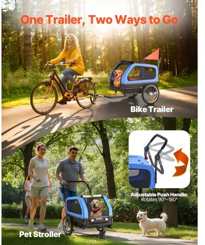 VEVOR Šunų dviračio priekaba 2-in-1, iki 40 kg, vežimėlis ir dviračio transporteris