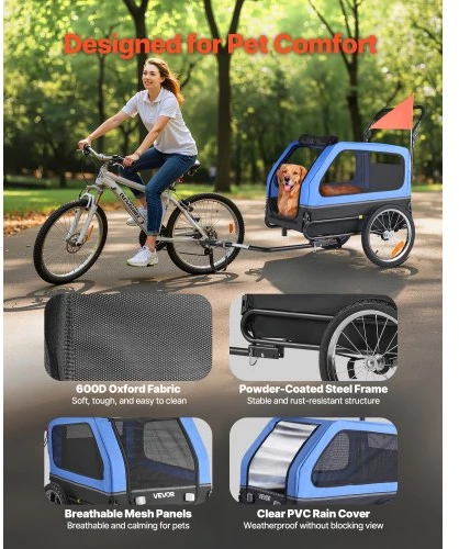 VEVOR Šunų dviračio priekaba 2-in-1, iki 40 kg, vežimėlis ir dviračio transporteris
