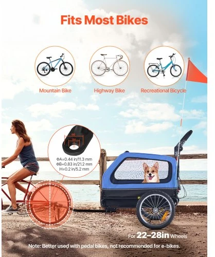 VEVOR Šunų dviračio priekaba 2-in-1, iki 40 kg, vežimėlis ir dviračio transporteris