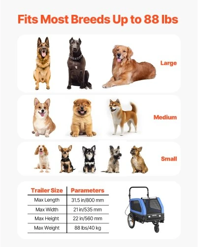 VEVOR Šunų dviračio priekaba 2-in-1, iki 40 kg, vežimėlis ir dviračio transporteris