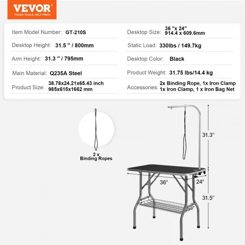 Koduva VEVOR šunų priežiūros stalas su prispaudžiama rankena, 915 x 610 mm, sulankstomas, modelis GT-210S