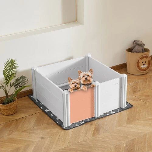 VEVOR Šunų šuniavimosi dėžė, 38,6 x 38,6 x 18,1 col., PVC plastikas, reguliuojamos aukščio durys, plaunamas kilimėlis, pieno balta