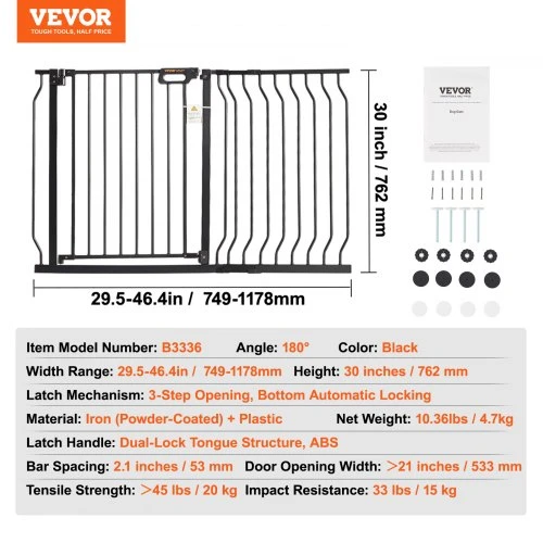 Koduva VEVOR šunų varteliai durų angoms B3336, juodi, 75-123 cm, aukštis 76 cm
