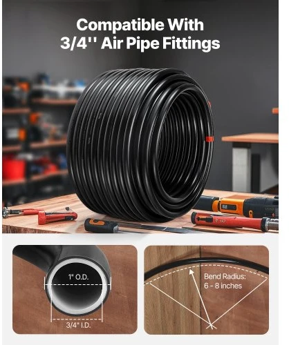 VEVOR Suspausto oro linijos rinkinys, 200 ft x 3/4", HDPE-aliuminio vamzdynų sistema, juodas