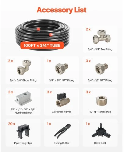 Koduva VEVOR suspausto oro linijų rinkinys, 100 pėdų x 3/4", HDPE ir aliuminis, juodas