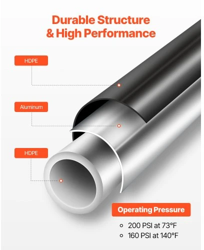 Koduva VEVOR suspausto oro linijų rinkinys, 100 pėdų x 3/4", HDPE ir aliuminis, juodas