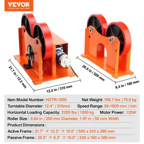 Koduva VEVOR suvirinimo pozicionierius HDTR-1000, 1000 kg, 110 V, 600 W