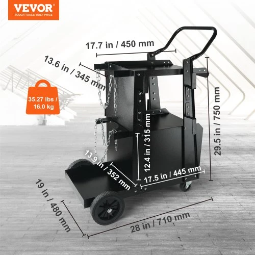 Koduva VEVOR suvirinimo vežimėlis, 2 lygių, su užrakinama spinta, 120,2kg, 360° pasukamais ratukais