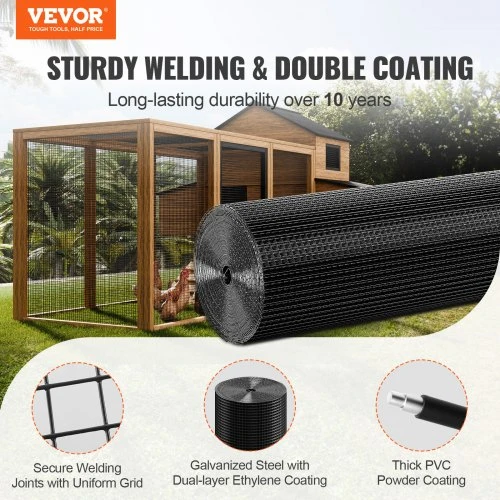 VEVOR Suvirintas vielos tinklas, 1220 x 30480 mm, 19 gauge, galvanizuotas, su viniline danga