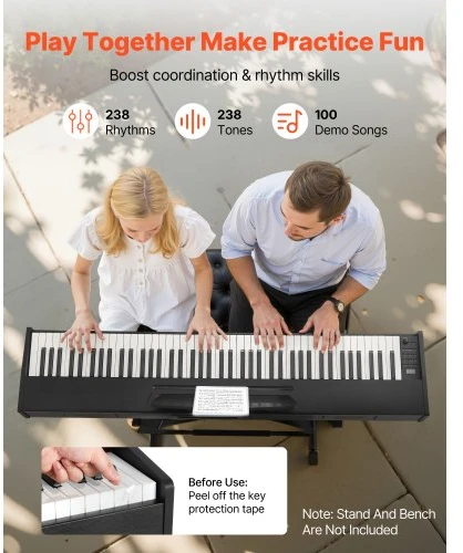 VEVOR Svertinis skaitmeninis pianinas, 88 klavišų, pilnai svertinė klaviatūra, belaidis ryšys, be stovo