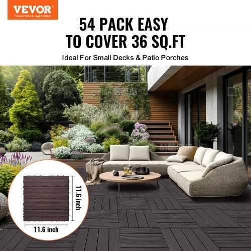 VEVOR Tarpusavyje sujungiamos lauko terasos plytelės, 54 vnt., 300 x 300 mm, tamsiai rudos