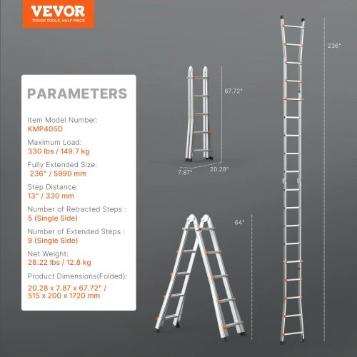 Koduva VEVOR teleskopinės kopėčios A rėmo, 20 FT, aliuminis, 149,7kg