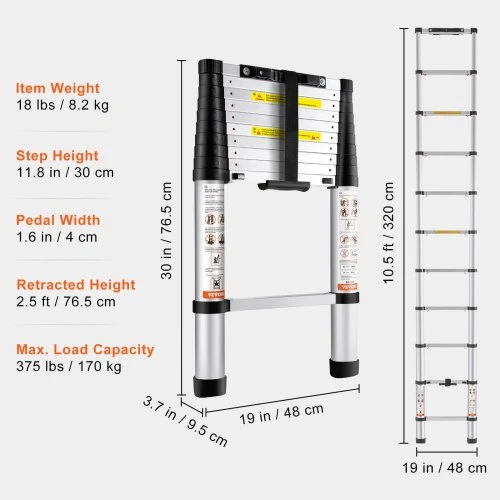 VEVOR Teleskopinės kopėčios, aliumininės, 320 cm, 170 kg