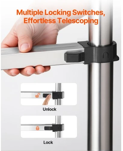 VEVOR Teleskopinės kopėčios MF-STL260, nerūdijantis plienas, 2540 mm, 9 pakopos
