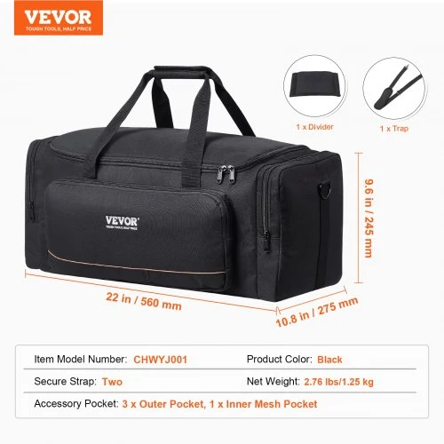 VEVOR Teleskopo dėklas, 560 mm, su fiksavimo sagtimis, keliomis kišenėmis ir nuimamu skirtuku