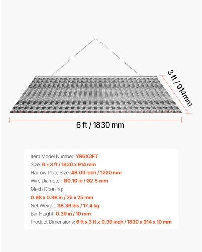 VEVOR Tempiamasis noragas, 1,8 x 0,9 m, cinkuoto plieno, su vilkimo grandine
