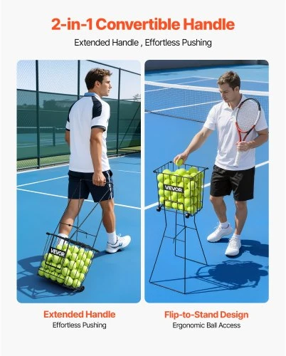 VEVOR Teniso kamuoliukų krepšys ant ratukų, talpa 75 kamuoliukai, skirtas ir pickleball, su rankena