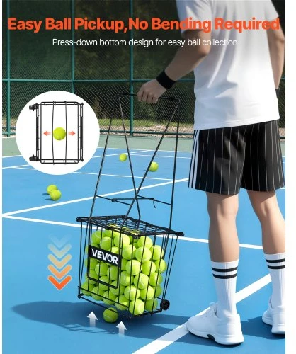 VEVOR Teniso kamuoliukų krepšys ant ratukų, talpa 75 kamuoliukai, skirtas ir pickleball, su rankena
