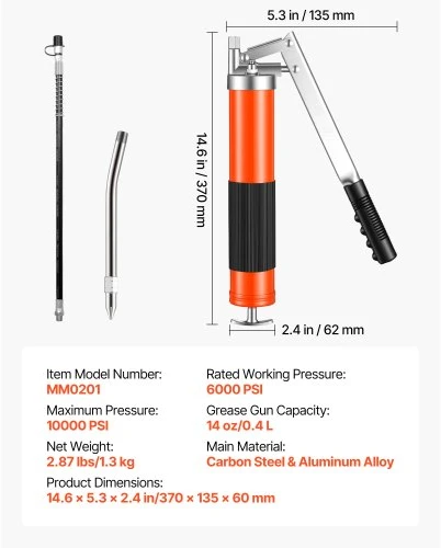 VEVOR Tepimo pistoletas, 10000 PSI, su 0,4 l talpa, 46 cm lankščia žarna
