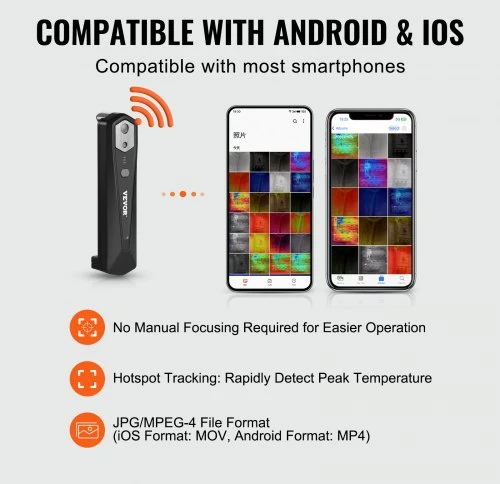 VEVOR Terminė kamera HT-W01 Android ir iOS, 256 x 192, WiFi, 25 Hz