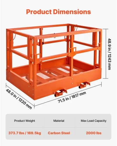Koduva VEVOR tinklelinė telehandlerio darbo platforma, 1817 x 1220 mm, 907,18 kg, anglinio plieno