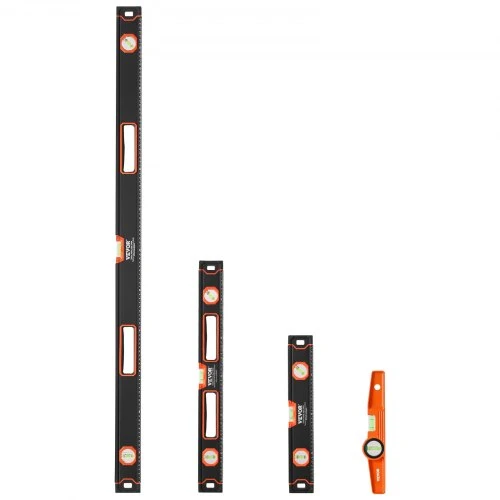 Koduva VEVOR torpedinių gulsčiukų rinkinys, 4 vnt., magnetiniai, aliuminis, juoda/oranžinė, 25/40/60/120 cm