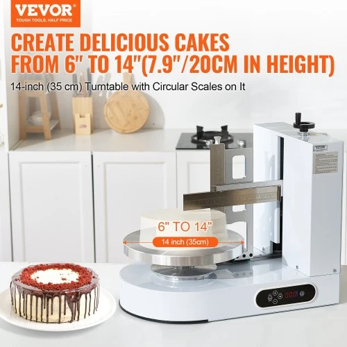 VEVOR Torto dekoravimo mašina, grietinėlės tepimo ir glaistymo įrenginys, 25–320 aps./min., 6"–14" tortams, balta
