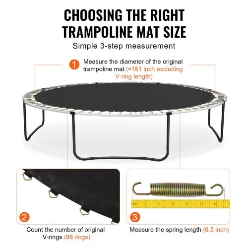 VEVOR Trampolino šokimo kilimėlis 15 ft rėmui, tinka 6,5" spyruoklėms