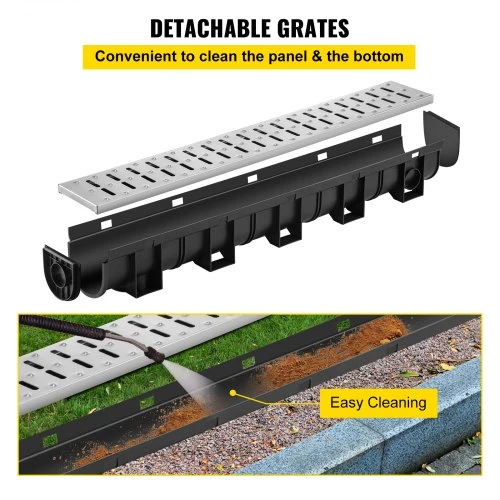 VEVOR Tranšėjinis drenažo sistema su metalinėmis grotelėmis, 150x130 mm, 3 vnt.