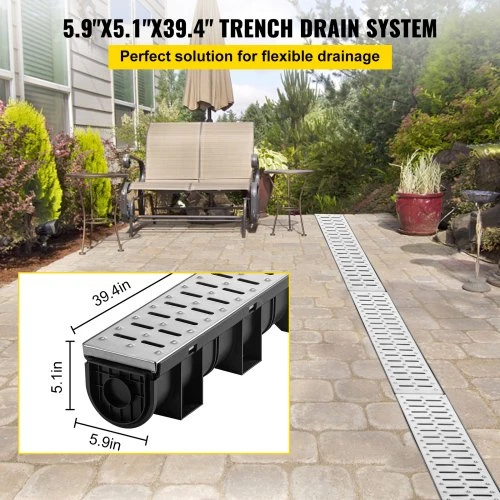 VEVOR Tranšėjinis drenažo sistema su metalinėmis grotelėmis, 150x130 mm, 3 vnt.