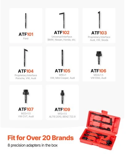 VEVOR Transmisijos alyvos siurblys, 7,5 l, rankinis ATF papildymo rinkinys su 8 adapteriais ir 120 cm žarna