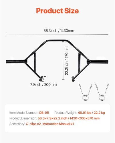 VEVOR Trap bar hex bar, atviro galo rėmo štanga, 50 mm, 360 kg