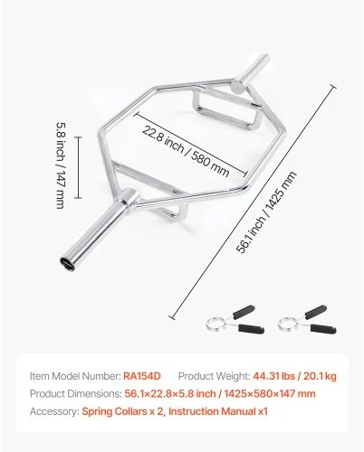 VEVOR Trapo baras Hex Bar, 50 mm, 360 kg, sidabrinis