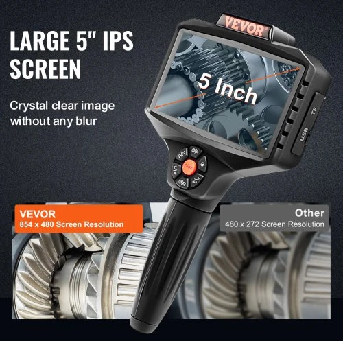 Koduva VEVOR trigubo objektyvo tikrinimo kamera su šviesa, 12,7 cm IPS ekranas, 8X priartinimas, 1080P, 5 m