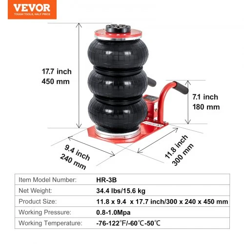 VEVOR Trigubos oro pagalvės keltuvas, 3 t/6600 lb, pneumatiniam automobilio ir SUV kėlimui