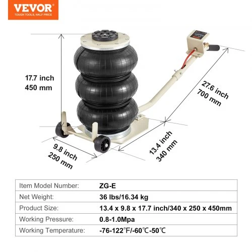 VEVOR Trigubos pūslės pneumatinis automobilio kėliklis, 3 t/6600 lb