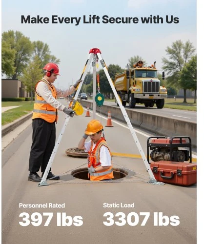 Koduva VEVOR trikojis komplektas darbui uždarose erdvėse, 544 kg gervė, 1,25 m reguliuojamos kojos, 19,8 m trosas