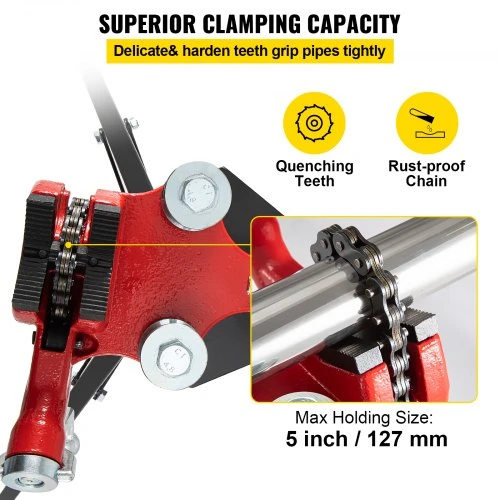 VEVOR Trikojo grandininės spaustuvės vamzdžiams, 1/8"–5", 92,5 cm, sulankstomos plieninės kojelės