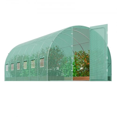 VEVOR Tunelinis šiltnamis, 19.4x9.7x7.4 ft, plieno rėmas, žalias PE uždangalas, varstomos durys ir 12 pakeliamų langų