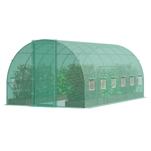 VEVOR Tunelinis šiltnamis, 19.4x9.7x7.4 ft, plieno rėmas, žalias PE uždangalas, varstomos durys ir 12 pakeliamų langų