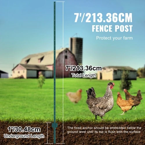 VEVOR Tvoros stulpai, 10 vnt., 213,36 cm, žali