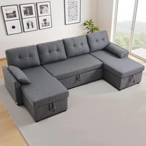 VEVOR U formos sofa lova, pilka, 287 x 145 x 91 cm